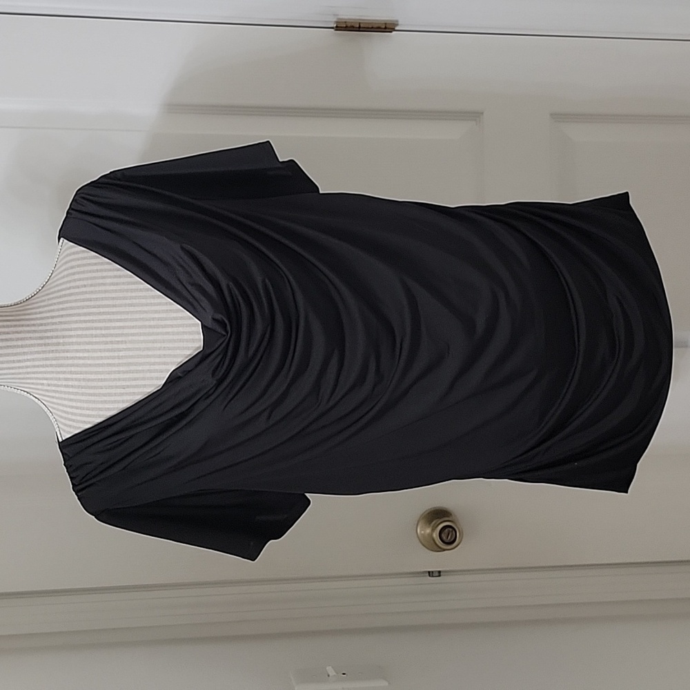 Serena Williams Signature Statement Size 1X Black Ruched Draped Neck Blouse, EUC